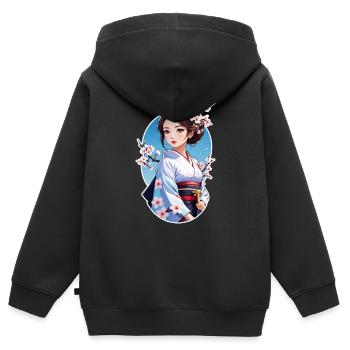 Japanerin im Kimono - Japan - Manga - Kinder Premium Organic Zip Hoodie - Schwarz - Hinten - AI Model Kid Male (0cm)