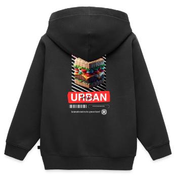 Cube Burger - Sweat Premium à capuche zippé enfant bio - noir - Dos - AI Model Kid Male (0cm)