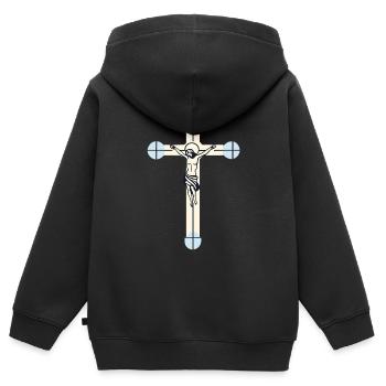 symbol crucifix - Sweat Premium à capuche zippé enfant bio - noir - Dos - AI Model Kid Male (0cm)