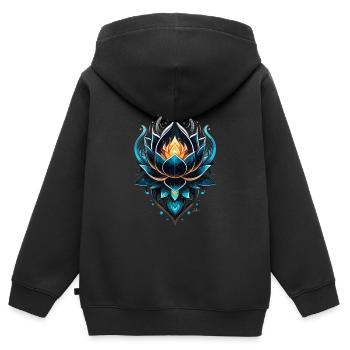 Fee Blauer Lotus - Kinder Premium Organic Zip Hoodie - Schwarz - Hinten - AI Model Kid Male (0cm)
