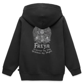 Déesse nordique complexe Freya Viking - Sweat Premium à capuche zippé enfant bio - noir - Dos - AI Model Kid Male (0cm)