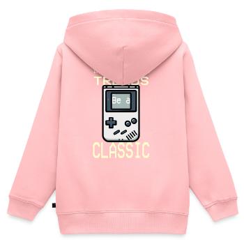 In einer Welt voller Trends sei ein Klassiker! - Kinder Premium Organic Zip Hoodie - Rosa - Hinten - AI Model Kid Female (0cm)