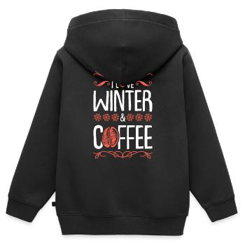 I Love Winter and Coffee - Kinder Premium Organic Zip Hoodie - Schwarz - Hinten - AI Model Kid Male (0cm)