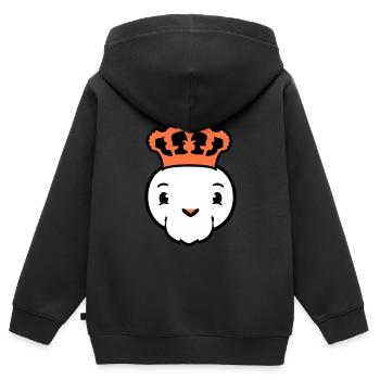 Oiseau Roi Couronne Souverain Barbe Ancien Empire - Sweat Premium à capuche zippé enfant bio - noir - Dos - AI Model Kid Male (0cm)