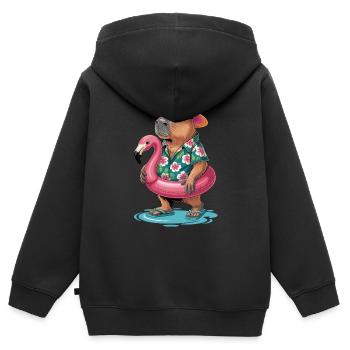 Capybara in den Sommerferien - Kinder Premium Organic Zip Hoodie - Schwarz - Hinten - AI Model Kid Male (0cm)