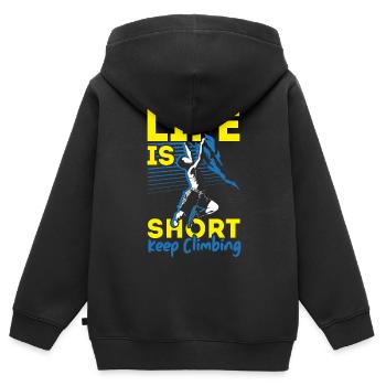 La vie est courte Grimper plus loin Boulderer B - Sweat Premium à capuche zippé enfant bio - noir - Dos - AI Model Kid Male (0cm)