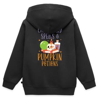 Chalkboard Magic & Pumpkin Potions Halloween - Kids Premium Organic Zip-up Hoodie - black - Back - AI Model Kid Male (0cm)