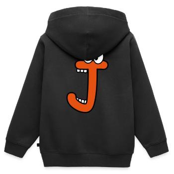 J - letter J with eyes 👀 - Kids Premium Organic Zip-up Hoodie - black - Back - AI Model Kid Male (0cm)