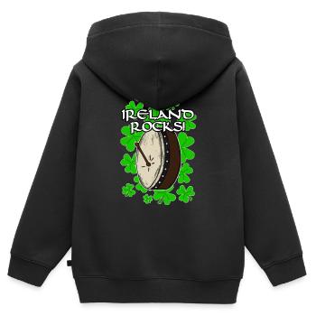 Irland Rocks Bodhran Irish St Patrick es Day - Kinder Premium Organic Zip Hoodie - Schwarz - Hinten - AI Model Kid Male (0cm)