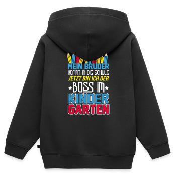 Drachen Bruder kommt in die Schule Ich bin im Kind - Kinder Premium Organic Zip Hoodie - Schwarz - Hinten - AI Model Kid Male (0cm)
