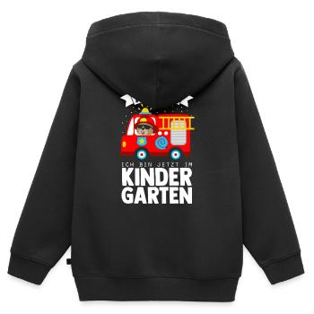 ACHTUNG ich bin jetzt im Kindergarten Feuerwehr - Kinder Premium Organic Zip Hoodie - Schwarz - Hinten - AI Model Kid Male (0cm)
