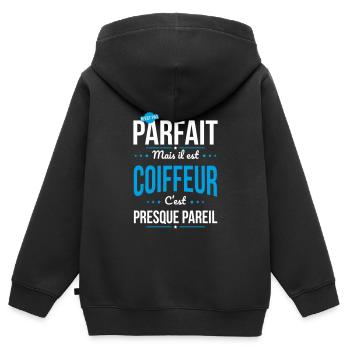 Mon papa n'est pas parfait - Coiffeur - Sweat Premium à capuche zippé enfant bio - noir - Dos - AI Model Kid Male (0cm)