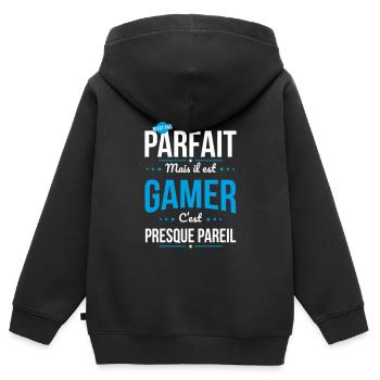 Mon papa n'est pas parfait - Gamer - Sweat Premium à capuche zippé enfant bio - noir - Dos - AI Model Kid Male (0cm)