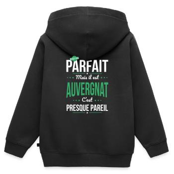 Mon papa n'est pas parfait - Auvergnat - Sweat Premium à capuche zippé enfant bio - noir - Dos - AI Model Kid Male (0cm)