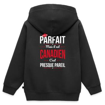 Mon papa n'est pas parfait - Canadien - Sweat Premium à capuche zippé enfant bio - noir - Dos - AI Model Kid Male (0cm)
