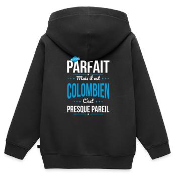 Mon papa n'est pas parfait - Colombien - Sweat Premium à capuche zippé enfant bio - noir - Dos - AI Model Kid Male (0cm)
