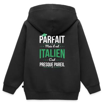 Mon papa n'est pas parfait - Italien - Sweat Premium à capuche zippé enfant bio - noir - Dos - AI Model Kid Male (0cm)