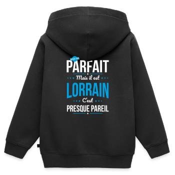 Mon papa n'est pas parfait - Lorrain - Sweat Premium à capuche zippé enfant bio - noir - Dos - AI Model Kid Male (0cm)
