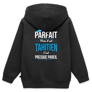 Mon papa n'est pas parfait - Tahitien - Sweat Premium à capuche zippé enfant bio - noir - Dos - AI Model Kid Male (0cm)