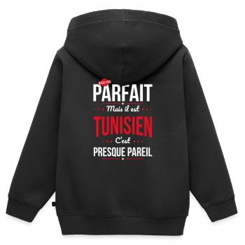 Mon papa n'est pas parfait - Tunisien - Sweat Premium à capuche zippé enfant bio - noir - Dos - AI Model Kid Male (0cm)