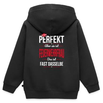 Meine Mama ist nicht perfekt - Feuerwehrfrau - Kinder Premium Organic Zip Hoodie - Schwarz - Hinten - AI Model Kid Male (0cm)