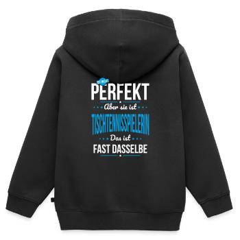 Meine Mama ist nicht perfekt Tischtennisspielerin - Kinder Premium Organic Zip Hoodie - Schwarz - Hinten - AI Model Kid Male (0cm)