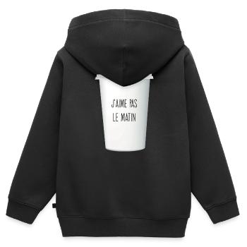 J’aime pas le matin / ado / café - Sweat Premium à capuche zippé enfant bio - noir - Dos - AI Model Kid Male (0cm)