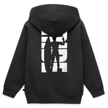Surf Retro Boarding Surfer Homme - Sweat Premium à capuche zippé enfant bio - noir - Dos - AI Model Kid Male (0cm)