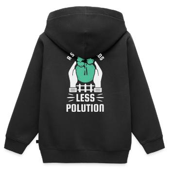 Schritt Richtung Weniger Verschmutzung - Kinder Premium Organic Zip Hoodie - Schwarz - Hinten - AI Model Kid Male (0cm)