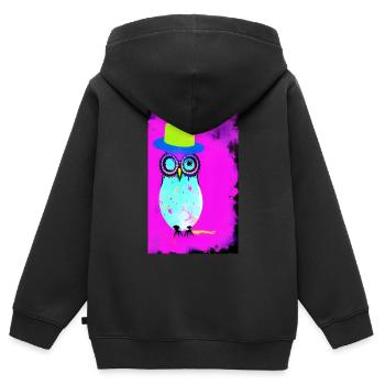 Eule mit Hut - Kinder Premium Organic Zip Hoodie - Schwarz - Hinten - AI Model Kid Male (0cm)