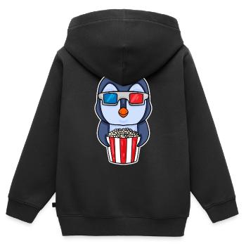 Popcorn Kino Pinguin - Kinder Premium Organic Zip Hoodie - Schwarz - Hinten - AI Model Kid Male (0cm)