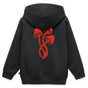 Trio roter Pilze - Kinder Premium Organic Zip Hoodie - Schwarz - Hinten - AI Model Kid Male (0cm)
