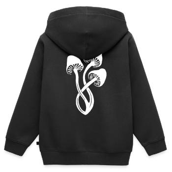 Weißes Pilz-Trio - Kinder Premium Organic Zip Hoodie - Schwarz - Hinten - AI Model Kid Male (0cm)
