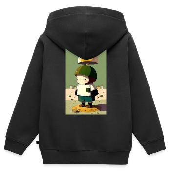 Pilz-Pilz-Charakter - Kinder Premium Organic Zip Hoodie - Schwarz - Hinten - AI Model Kid Male (0cm)