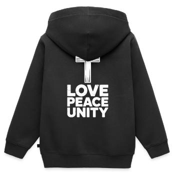 Liebe Frieden Einheit Kreuz Spiritualität - Kinder Premium Organic Zip Hoodie - Schwarz - Hinten - AI Model Kid Male (0cm)