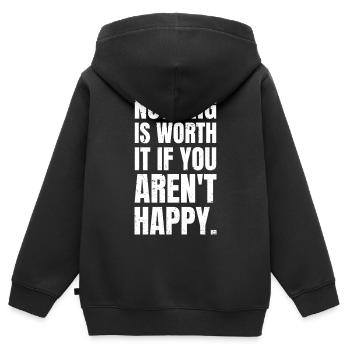 Nichts ist es wert, wenn du nicht glücklich bist - Kinder Premium Organic Zip Hoodie - Schwarz - Hinten - AI Model Kid Male (0cm)