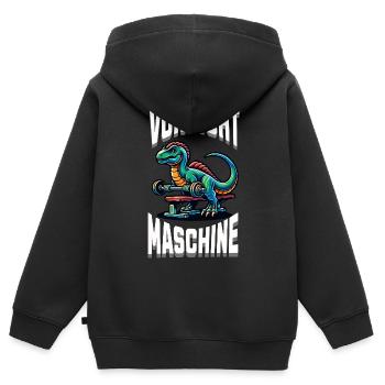 Gym Shirt – Vorsicht Maschine - Kinder Premium Organic Zip Hoodie - Schwarz - Hinten - AI Model Kid Male (0cm)