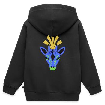 Blaue Giraffe mit Kopfschmuck - Kinder Premium Organic Zip Hoodie - Schwarz - Hinten - AI Model Kid Male (0cm)