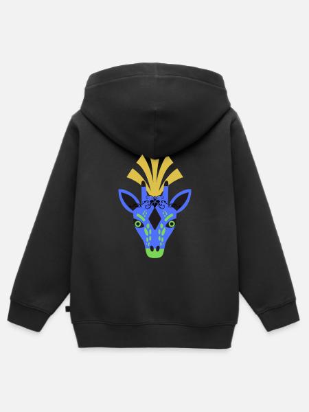 Blaue Giraffe mit Kopfschmuck - Kinder Premium Organic Zip Hoodie - Schwarz
