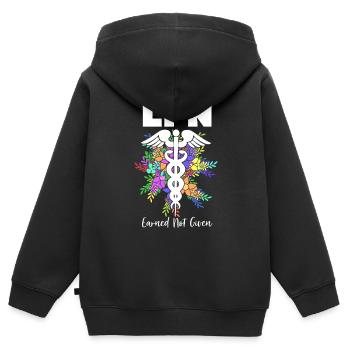 Infirmière Infirmière Infirmière - Sweat Premium à capuche zippé enfant bio - noir - Dos - AI Model Kid Male (0cm)