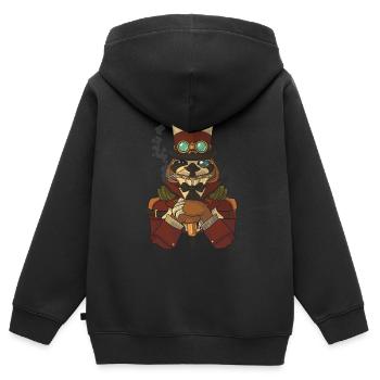 Steampunk Paresseux - Sweat Premium à capuche zippé enfant bio - noir - Dos - AI Model Kid Male (0cm)