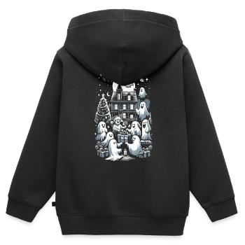 Échange de cadeaux fantomatiques Noël fantomatique - Sweat Premium à capuche zippé enfant bio - noir - Dos - AI Model Kid Male (0cm)