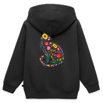 Silhouette Chat Floral Femmes - Sweat Premium à capuche zippé enfant bio - noir - Dos - AI Model Kid Male (0cm)