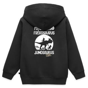 Grand frèrosaurus Jumeaux Cadeau Annonce Frère - Sweat Premium à capuche zippé enfant bio - noir - Dos - AI Model Kid Male (0cm)
