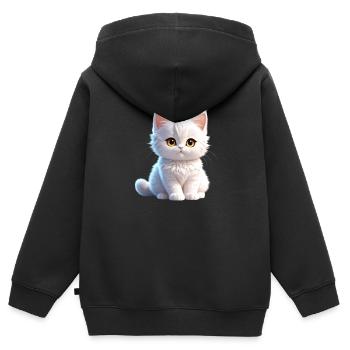 Mignon minou blanc - Sweat Premium à capuche zippé enfant bio - noir - Dos - AI Model Kid Male (0cm)
