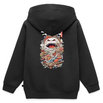 Retro Sushi Monster Japans kulinarisches Wunder - Kinder Premium Organic Zip Hoodie - Schwarz - Hinten - AI Model Kid Male (0cm)