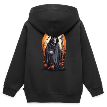 Gothic Grim Reaper Halloween Nacht Skelett - Kinder Premium Organic Zip Hoodie - Schwarz - Hinten - AI Model Kid Male (0cm)