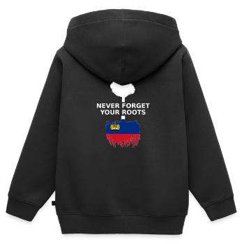 Liechtenstein Flagge Never Forget Your Roots - Kinder Premium Organic Zip Hoodie - Schwarz - Hinten - AI Model Kid Male (0cm)
