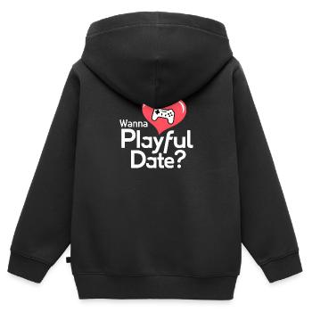Willst du ein verspieltes Date? - Kinder Premium Organic Zip Hoodie - Schwarz - Hinten - AI Model Kid Male (0cm)