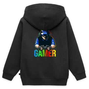 Joueur avec cadeau de contrôleur pour les joueurs et les joueurs - Sweat Premium à capuche zippé enfant bio - noir - Dos - AI Model Kid Male (0cm)